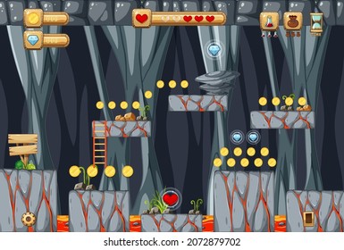 Ilustración de la plantilla de juego de plataforma de cueva de lava