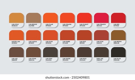 Lava Color Palette, Lava Red Color Guide Palette with Color Names. Catalog Samples of Lava colors with RGB HEX codes. Metal, cladding sheet Red colour, Fashion Trend Lava Red Color shade Palette