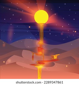 lava coming down from sun surreal landscape illustration vector art