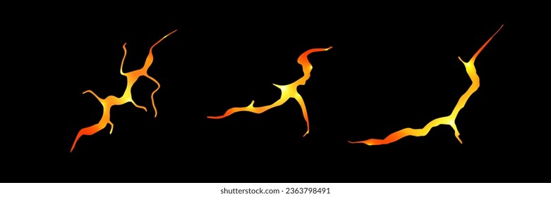 Lava crack. Earthquake and ground cracks, hole effect, craquelure and damaged lava texture. Vector illustrations can be used for topics earthquake, crash, destruction