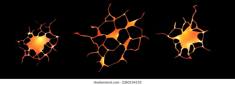 Lava crack. Earthquake and ground cracks, hole effect, craquelure and damaged lava texture. Vector illustrations can be used for topics earthquake, crash, destruction