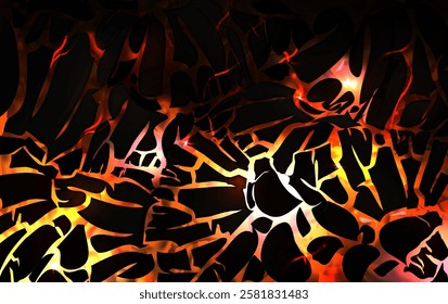 Lava cracks pattern - glowing red yellow fissures through dark surface, abstract volcanic texture with molten light effects, burning fractures background. Game fantasy orange fire texture design.