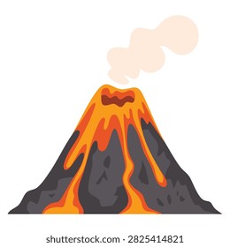 Lava eruption volcano vector icon illustrated in cartoon style isolated on white background ideal for web design nature geology disaster and science interfaces