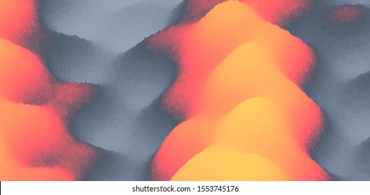 Lava flows with their glowing, red-and-orange rivers of fire. Hot surface and smoke. Abstract background. Vector illustration.