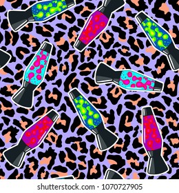 Lava lamp seamless pattern. Vector illustration. Neon leopard background.