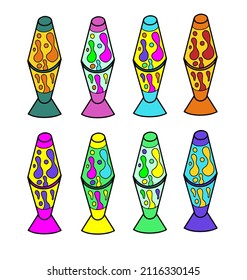 Lava lamp set. Funny hippie 60s,70s style lava light. Psychedelic,groovy,trippy. Vector illustration