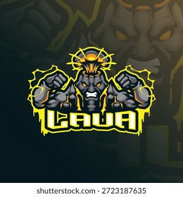 Vector de diseño de logotipo de mascota de lava. Ilustración de la lava del monte para el deporte y el equipo del esport.
