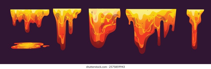 Lava melting set vector design, lava eruption element