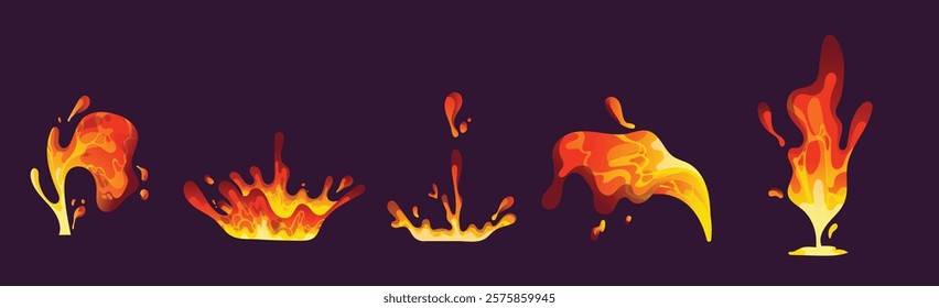 Lava melting set vector design, lava eruption element