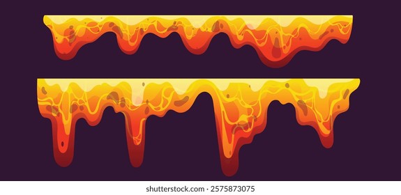 Lava melting set vector design, lava eruption element