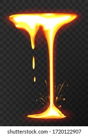 Lava or molten metal flowing. Effect liquid lava on transparent background. Vector realistic illustration