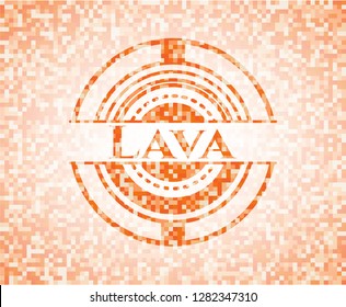 Lava orange tile background illustration. Square geometric mosaic seamless pattern with emblem inside.