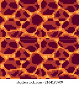 Lava pixel art texture. Magma tile seamless pattern. 8 bit sprite. Game development, mobile app.  Isolated vector illustration.