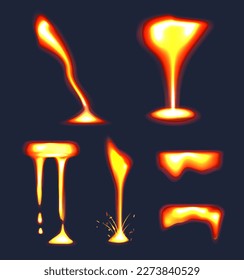 Lava realistic. Flowing liquid burning lava glowing splashes of fire decent vector template