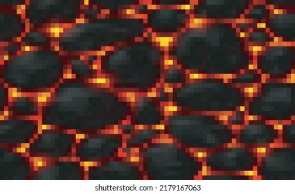 Lava River Fire Game Style Pixel 8 Bit