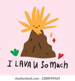 I lava u so much. Funny vector illustration on pink background.