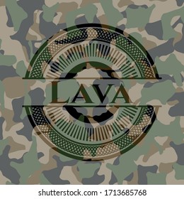 Lava geschrieben auf einer Camo-Textur. Vektorillustration Illustration. Detaillierte Angaben. 