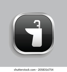 diseño de icono de lavabo. Estilo botón brillante rectángulo redondeado aislado en fondo gris. Ilustración del vector