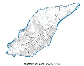 Laval map. Detailed map of Laval city administrative area. Cityscape panorama. Royalty free vector illustration. Outline map with highways, streets, rivers. Tourist decorative street map.