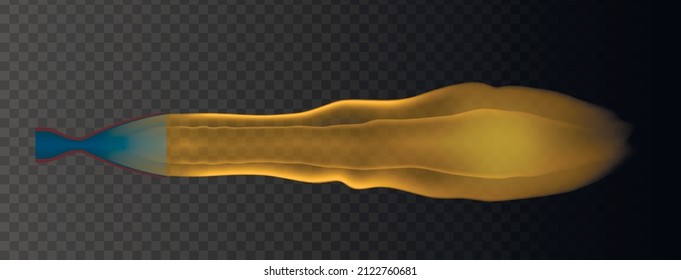 Laval nozzle at work. Rocket fuel ignites inside compression chamber and then accelerates to supersonic speed and gush out the nozzle forming a jet of scorching gases. Vector illustration.
