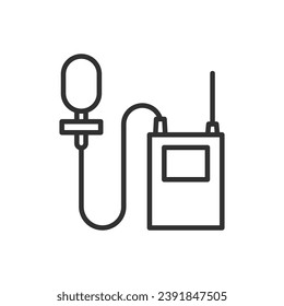 Lavalier microphone with recording device, linear icon. Line with editable stroke