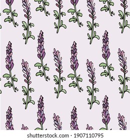 Lavanda nahtlose farbige Muster auf hellvioletten Design-Elementen Stock-Vektorgrafik für Web, für Print