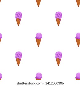 Lavander Cone Ice cream seamless pattern. Summer card design. Vector cartoon illustration.