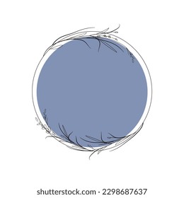 Wreath de flores de lavanda con forma de círculo azul sobre fondo blanco. Arte de línea floral. Esquema de flores vectoriales. Dibujo de línea continua elegante de casamiento