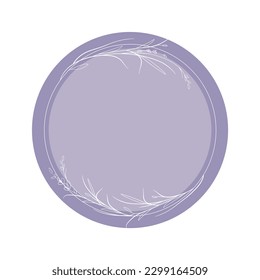 Wreath de flores de lavanda con forma de círculo violeta sobre fondo blanco. Arte de línea floral. Esquema de flores vectoriales. Dibujo de línea continua elegante de casamiento