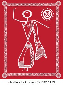 Lavani drawing in Warli Painting, Indian dance Lavani Warli art, illustration, vector, wallpaper.