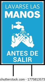 Lavarse las Manos antes de salir covid19 awareness Spanish language poster vector, white background.