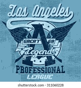 LA.Varsity t-shirt graphic, vector design.