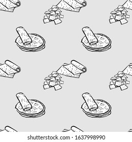 Lavash seamless pattern greyscale drawing. Useable for wallpaper or any sized decoration. Handdrawn Vector Illustration