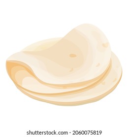 Lavash, tortilla. Mexican cuisine ingredient in cartoon style isolated on white background. Fast food, traditional bread.