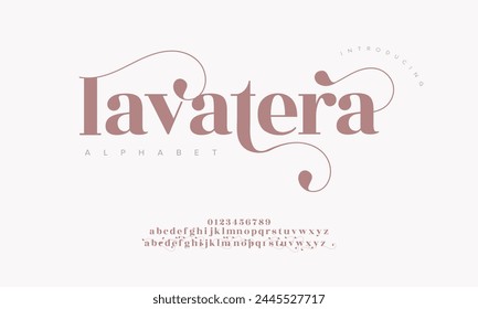 Lavatera elegant Font Uppercase Lowercase and Number. Classic Lettering Minimal Fashion Designs. Typography modern serif fonts regular decorative vintage concept. vector illustration