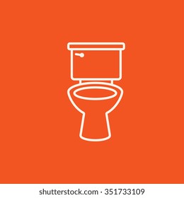 Lavatory bowl line icon for web, mobile and infographics. Vector white icon isolated on red background.