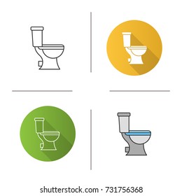 Lavatory pan icon. Flat design, linear and color styles. Toilet. Isolated vector illustrations