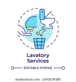 Ícone de conceito multi-cor dos serviços de lavatório. Higiene, limpeza. Gestão de companhias aéreas. Ilustração de linha de forma redonda. Ideia abstrata. Design gráfico. Fácil de usar em infográfico, apresentação