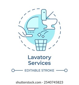 Lavatory services soft blue concept icon. Hygiene, cleaning. Airline management. Round shape line illustration. Abstract idea. Graphic design. Easy to use in infographic, presentation