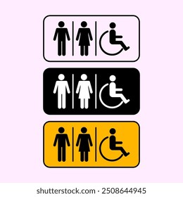 Lavatory, toilet, rest room women, men sign icon and symbol vector. Sign for male female and disable people.