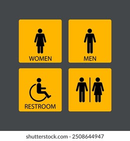 Lavatory, toilet, rest room women, men sign icon and symbol vector. Sign for male female and disable people.