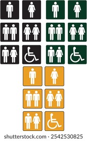 Lavatory, toilet, rest room women, men sign icon and symbol vector. Sign for male female and disable people