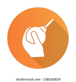 Lavement orange flat design long shadow glyph icon. Enema. Clyster. Medical nonsurgical procedure. Constipation help. Healthcare services. Douche for injection. Hygiene. Vector silhouette illustration