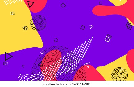 Lavender 90s Backdrop. Retro Wallpaper. Coral Dot Art. Lemon Doodle Elements. Cartoon Banner.
