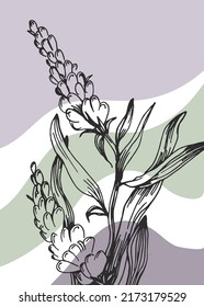 Lavender Abstract Hand Painted Illustrations for Wall Decoration, Postcard, Social Media Banner, Brochure Cover Design Background. Modern Abstract Painting Artwork. Vector Pattern