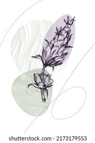 Lavender Abstract Hand Painted Illustrations for Wall Decoration, Postcard, Social Media Banner, Brochure Cover Design Background. Modern Abstract Painting Artwork. Vector Pattern