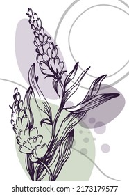 Lavender Abstract Hand Painted Illustrations for Wall Decoration, Postcard, Social Media Banner, Brochure Cover Design Background. Modern Abstract Painting Artwork. Vector Pattern