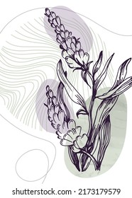 Lavender Abstract Hand Painted Illustrations for Wall Decoration, Postcard, Social Media Banner, Brochure Cover Design Background. Modern Abstract Painting Artwork. Vector Pattern