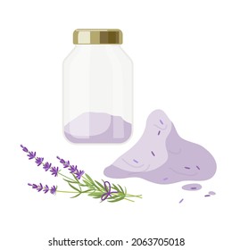 Aromatisches Badesalz in transparentem Glas. Meersalz mit GeschmacksVektorgrafik einzeln auf weißem Hintergrund. Relax Konzept für Wellness, Massage, Wellnessbereich oder Heim-Spa Konzept.