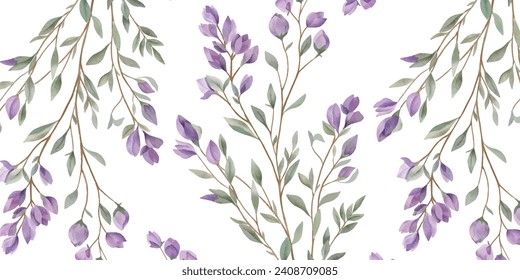 Fondo de lavanda. Diseño de tela con flores silvestres sobre fondo blanco. Patrón de lavanda acuarela